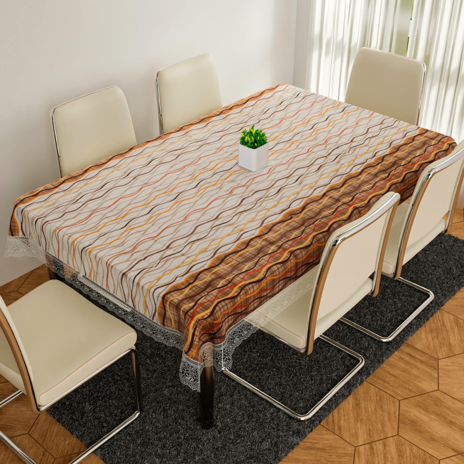 Kuber Industries Dining Table Cover | PVC 6-Seater Table Cloth Cover | Table Protector Cover | Table Cover for Dining Table | ZIg-Zag Table Cover | 60x90 Inch | DTC | Cream