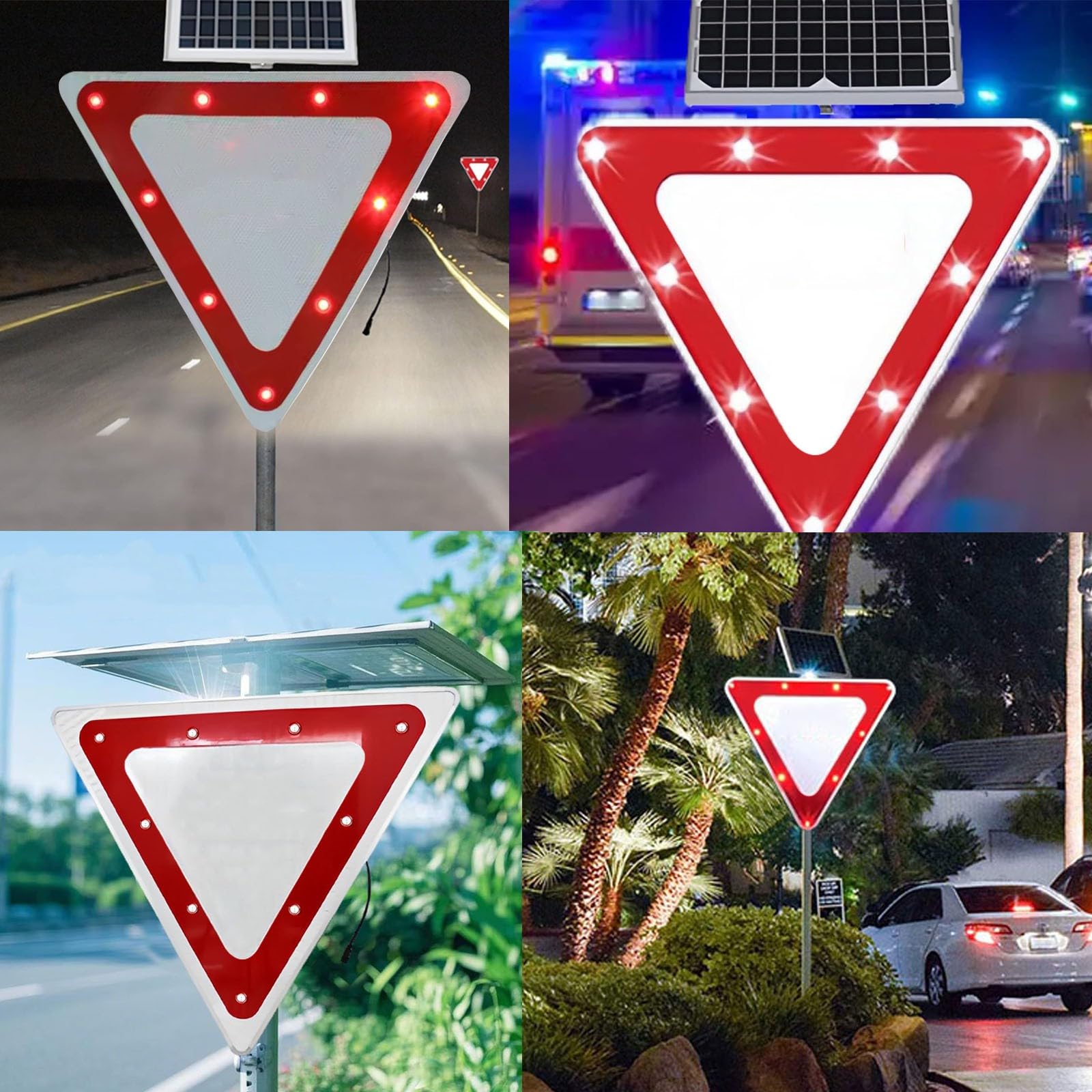 Señal CEDA EL PASO de aluminio de 70 cm Señal prohibición solares LED parpadeantes señal triangular reflectante resistente al agua IP65 señales metálicas para tráfico vial(70cm/28in)