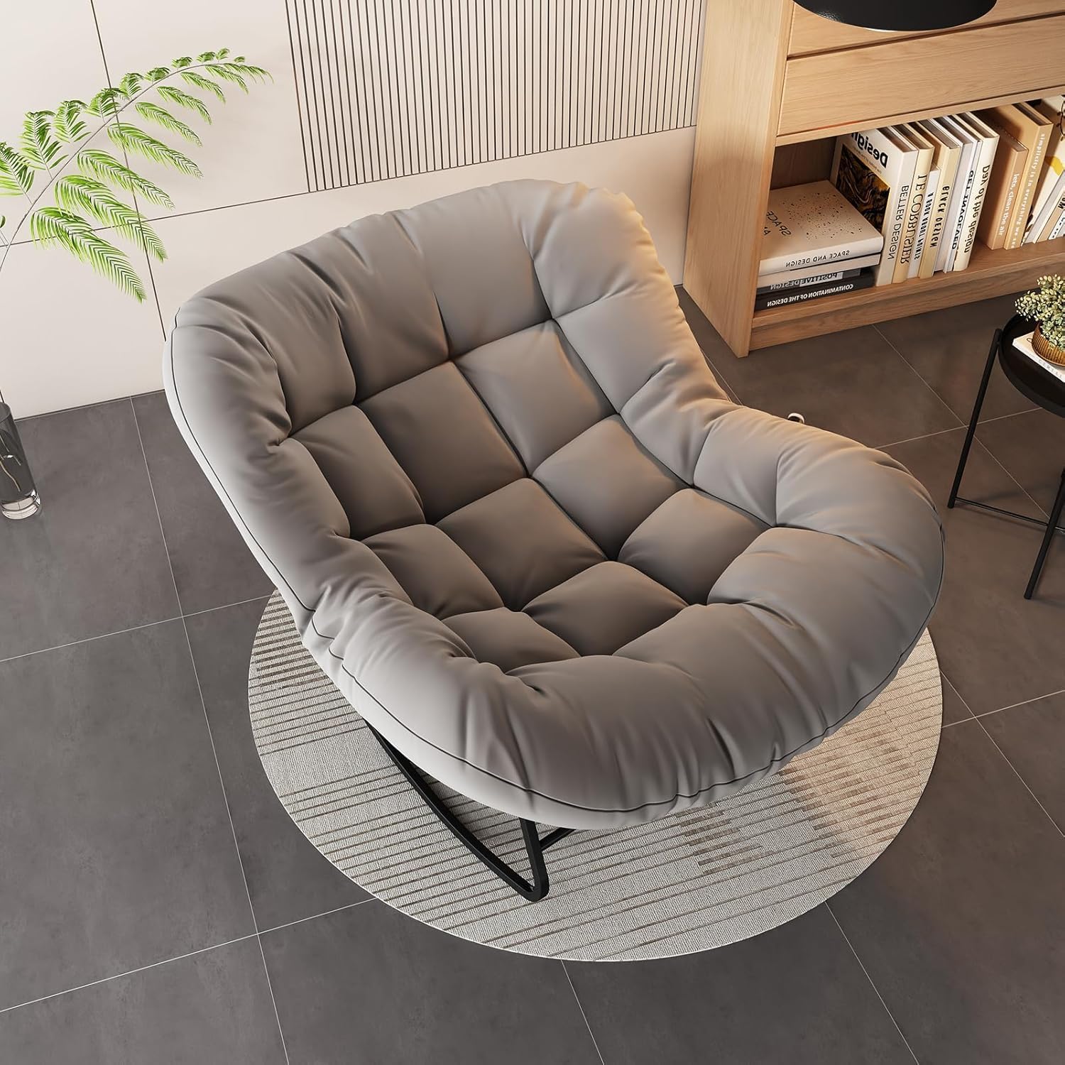 Rocking Chair, Papasan Rocker with Thick Cushion,Oversized Egg Chair withComfort Cushion, Reading Lounge Chairs, Indoor Egg Chair for Bedroom, Living Room, Porch, Garden, Backyard, Gray