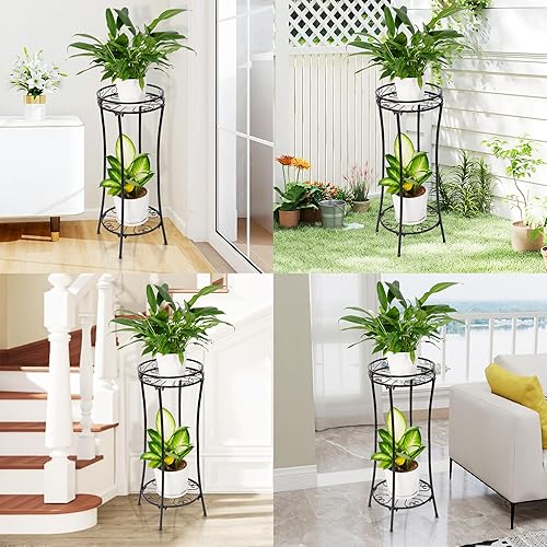 Miniatura 5 de Soporte para plantas para interiores y exteriores, 2 niveles y 29 pulgadas de alto, de metal, resistente al óxido, soporte redondo de múltiples