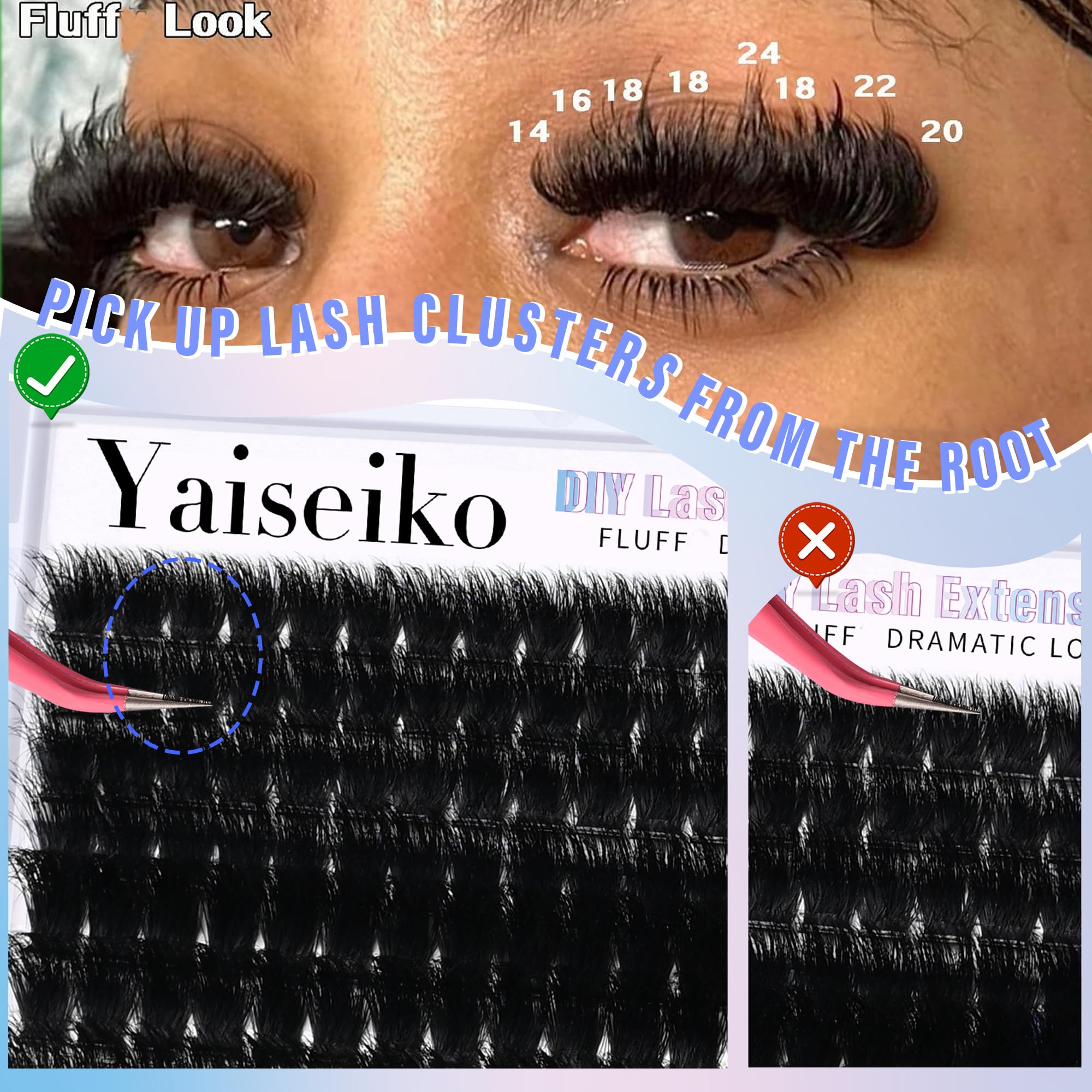 Wimpern-Cluster, 300D, dick, lang, 12–25 mm Volumen, Cluster-Wimpern, 224 Stück, Wispy, einzelne Wimpern, D-Curl, wasserdicht, weiche falsche Wimpern, DIY zu Hause, von Yaiseiko