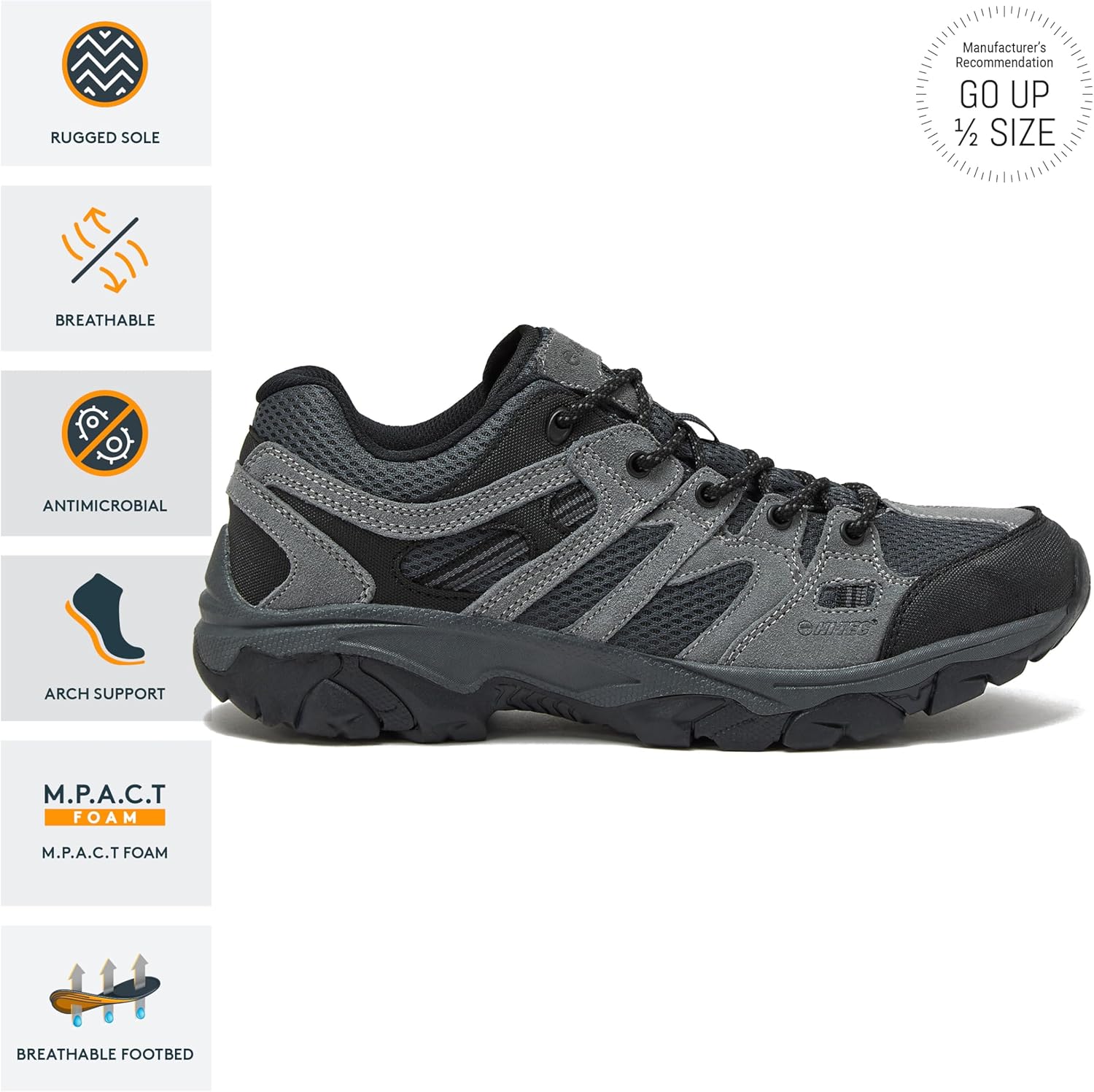 HI-TEC Ridge Low Hiking Shoes for Men, Lightweight Breathable Outdoor Trekking and Trail Sneakers