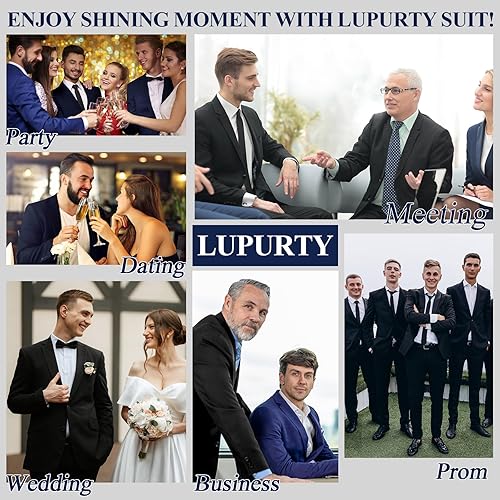 Miniatura 5 de LUPURTY - Traje de 3 piezas para hombre, ajuste delgado, traje de 2 botones para negocios, bodas, fiestas, blazer de esmoquin, conjunto de chaqueta,