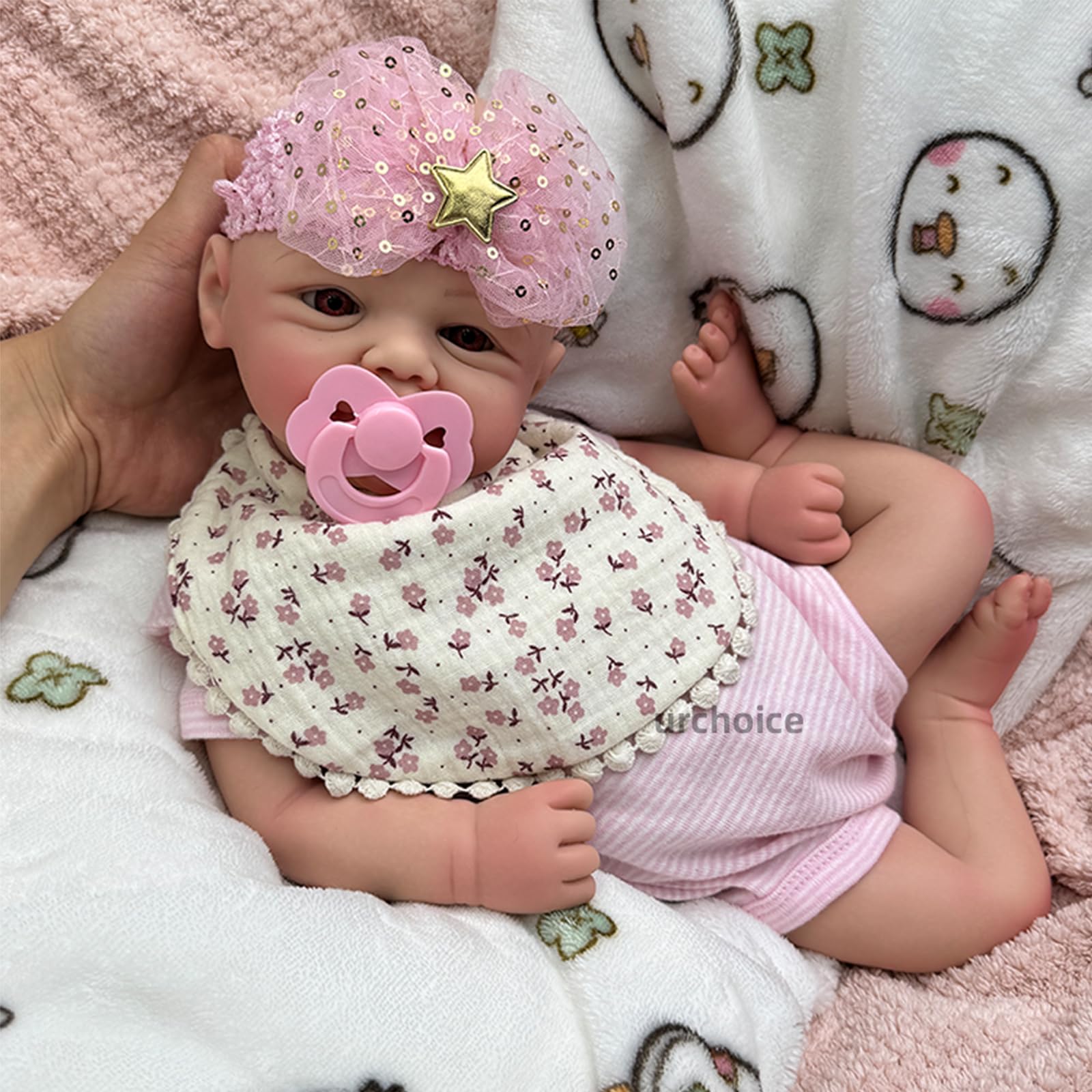 Reborn Baby Dolls Silicone Full Body Girl with Openable Mouth 17 Inch Realistic Newborn Baby Doll Eyes Open Anatomically Correct