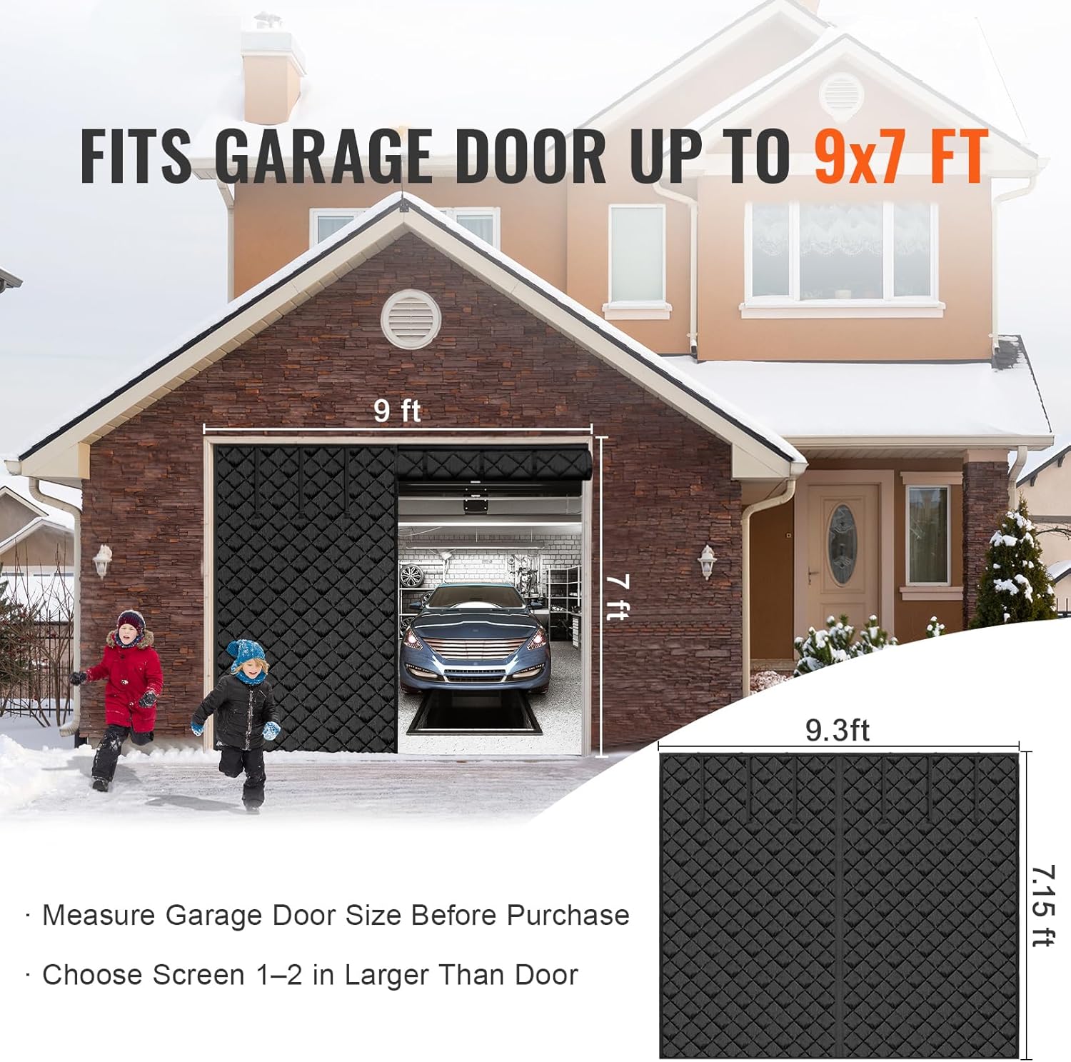 Happybuy Garage Door Screen for Winter, 9x7FT, Garage Door Insulation Kit, Magnetic Thermal Insulated Door Curtain with 300D Oxford Fabric Heavy Duty Weighted Bottom, Easy Assembly for Garage Door