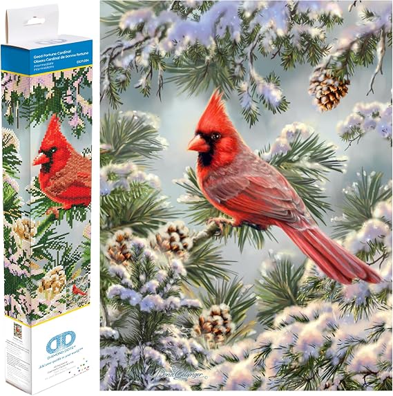 DIAMOND DOTZ Good Fortune Cardinal Diamond Painting Kits for Adults - Diamond Art Kits a Relaxing Creative Craft Kit with Dotz Gems 17.9x14