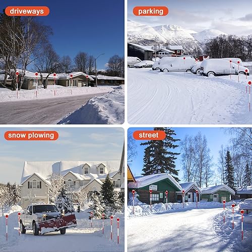 Miniatura 7 de Marcadores de entrada, marcadores reflectantes de doble cara altamente visibles, estacas de nieve de metal de 48 pulgadas para marcadores de