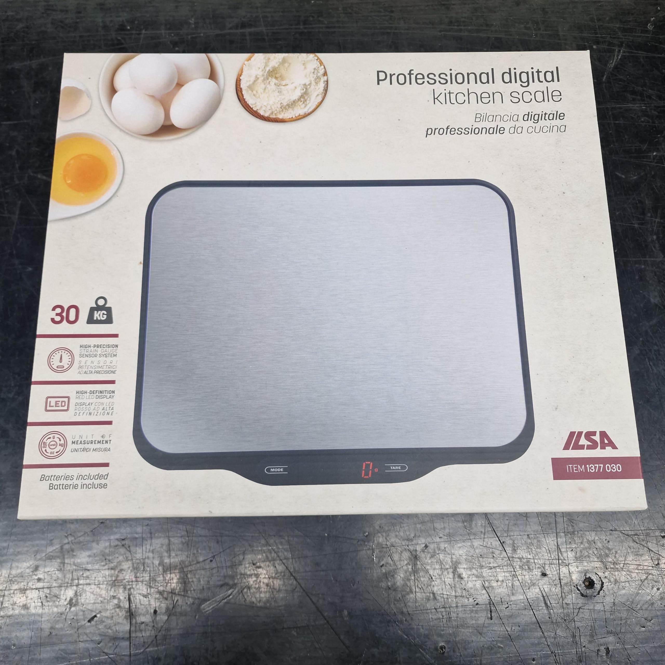 ILSA Bilancia digitale da cucina professionale in acciaio 18/10 da 30 Kg con divisione 2 grammi