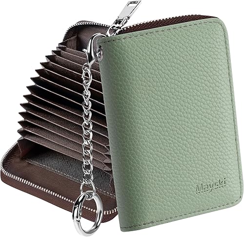 Mayski - Cartera para tarjetas de crédito con cremallera para mujeres, tarjetero pequeño de acordeón, llavero con tarjetero para tarjetas de