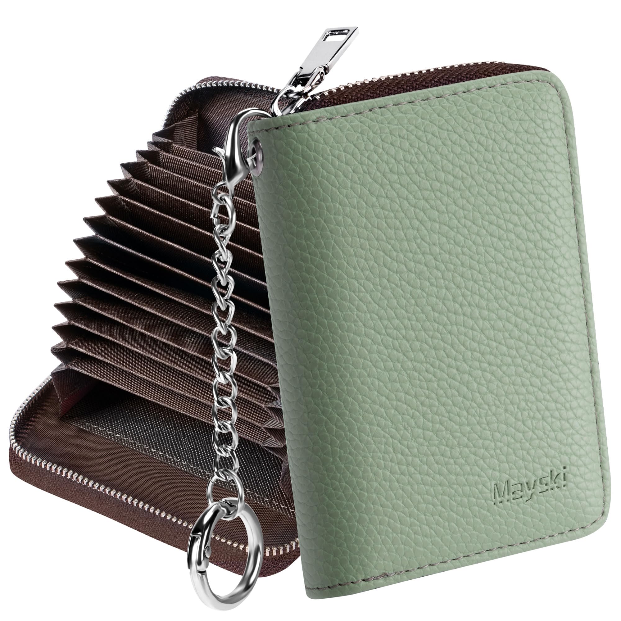 Mayski Credit Card Holder, Zipper Credit Card Wallet for Women, Small Accordion Card Cases Holder, KeyChain Wallet, Business Card Cases, Spearmint