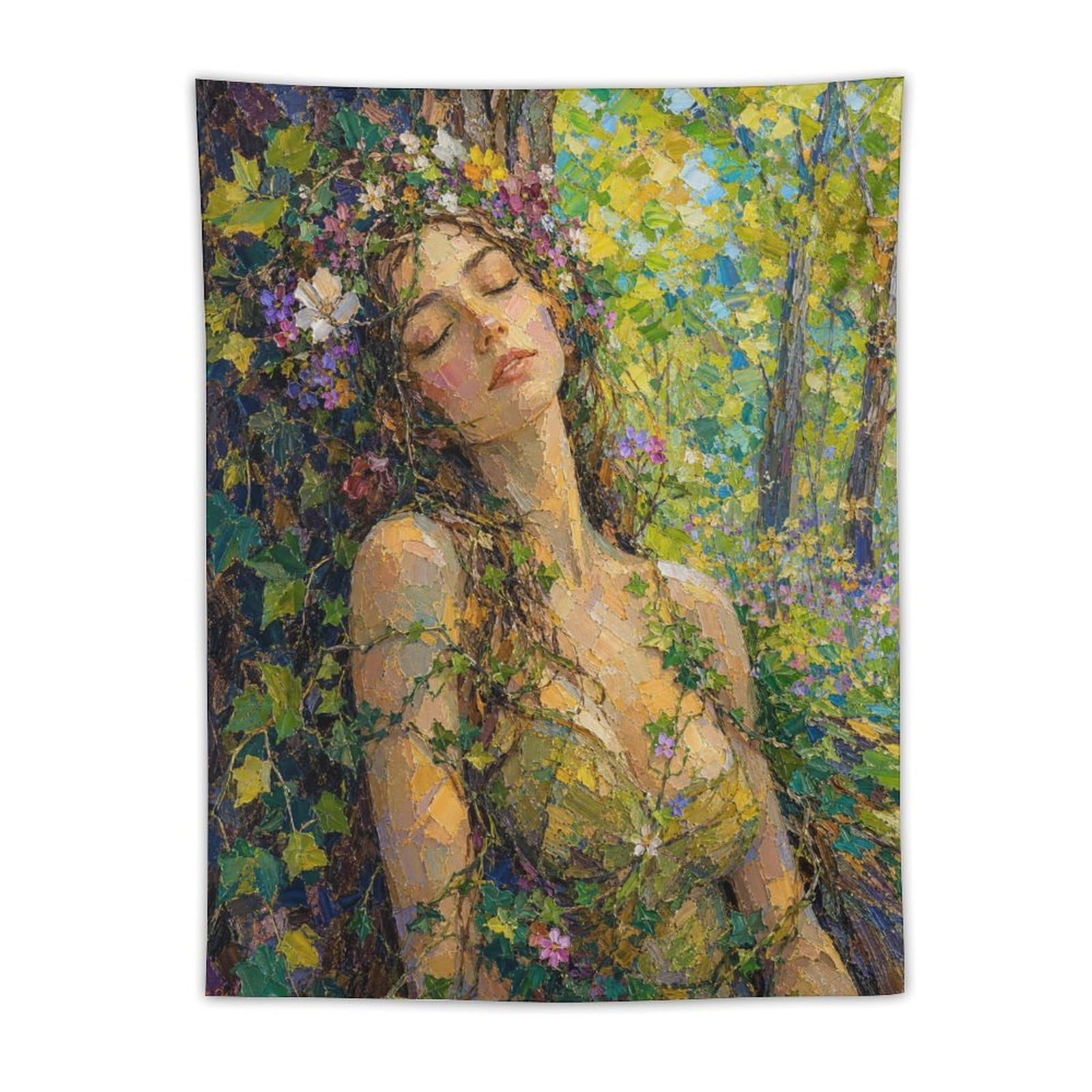 H3B8U2Y5 Forest Nymph with Flowers Wall Tapestry, Surrealist, Apartment