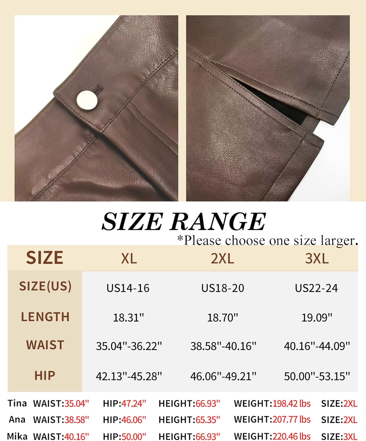 Plus Size Leather Mini Skirt for Curvy Women High Waisted Stretchy Slit Skirt with Pockets - Image 7