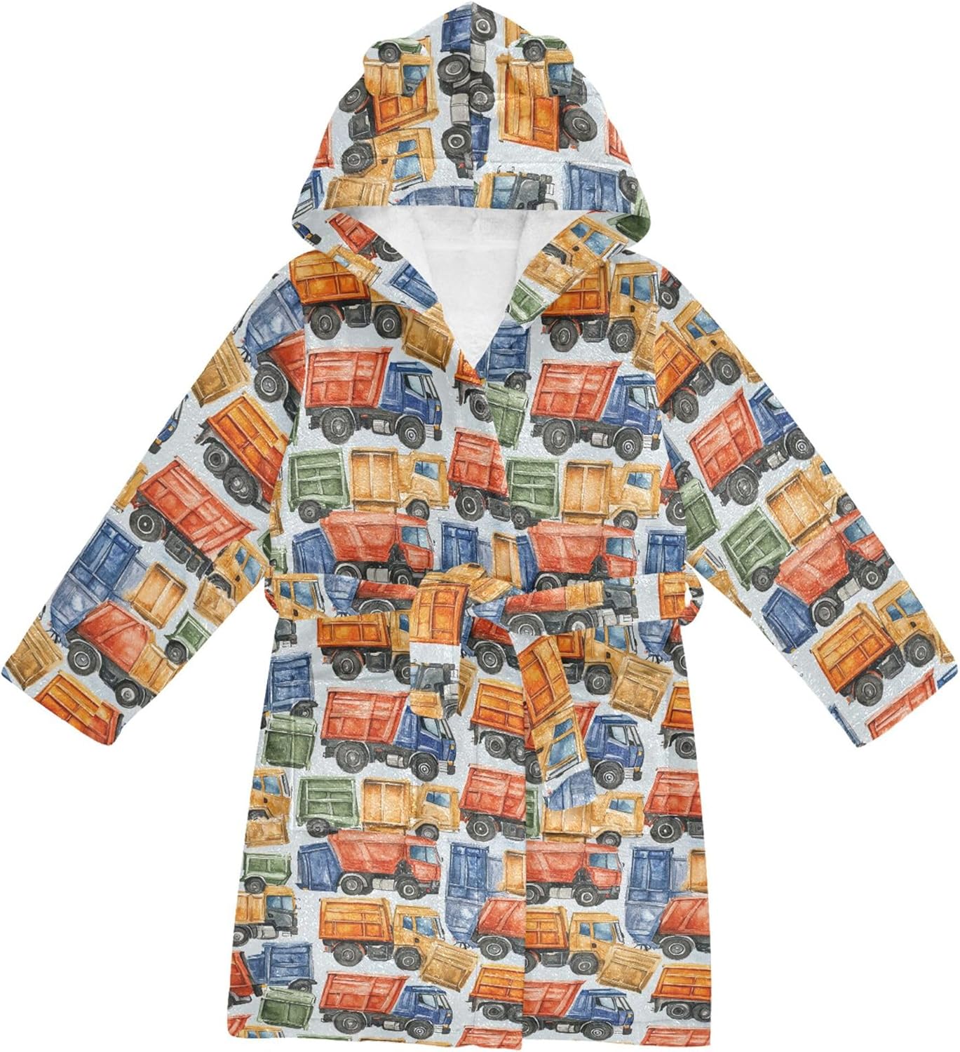 Cartoon Garbage Trucks Cars Bathrobe Hooded PJ Robe Soft Fleece Robe Pajama Sleepwear 2-12 Years