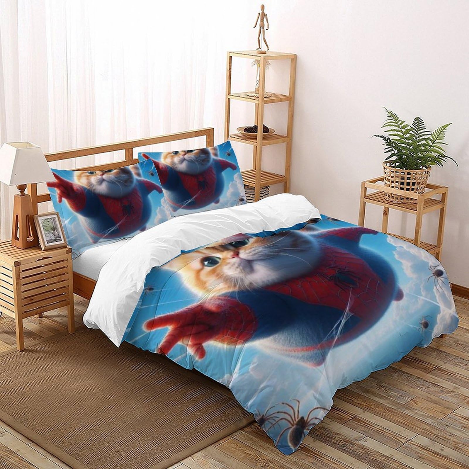 Housse de couette chat araignée microfibre douce pour lit King facile à repasser