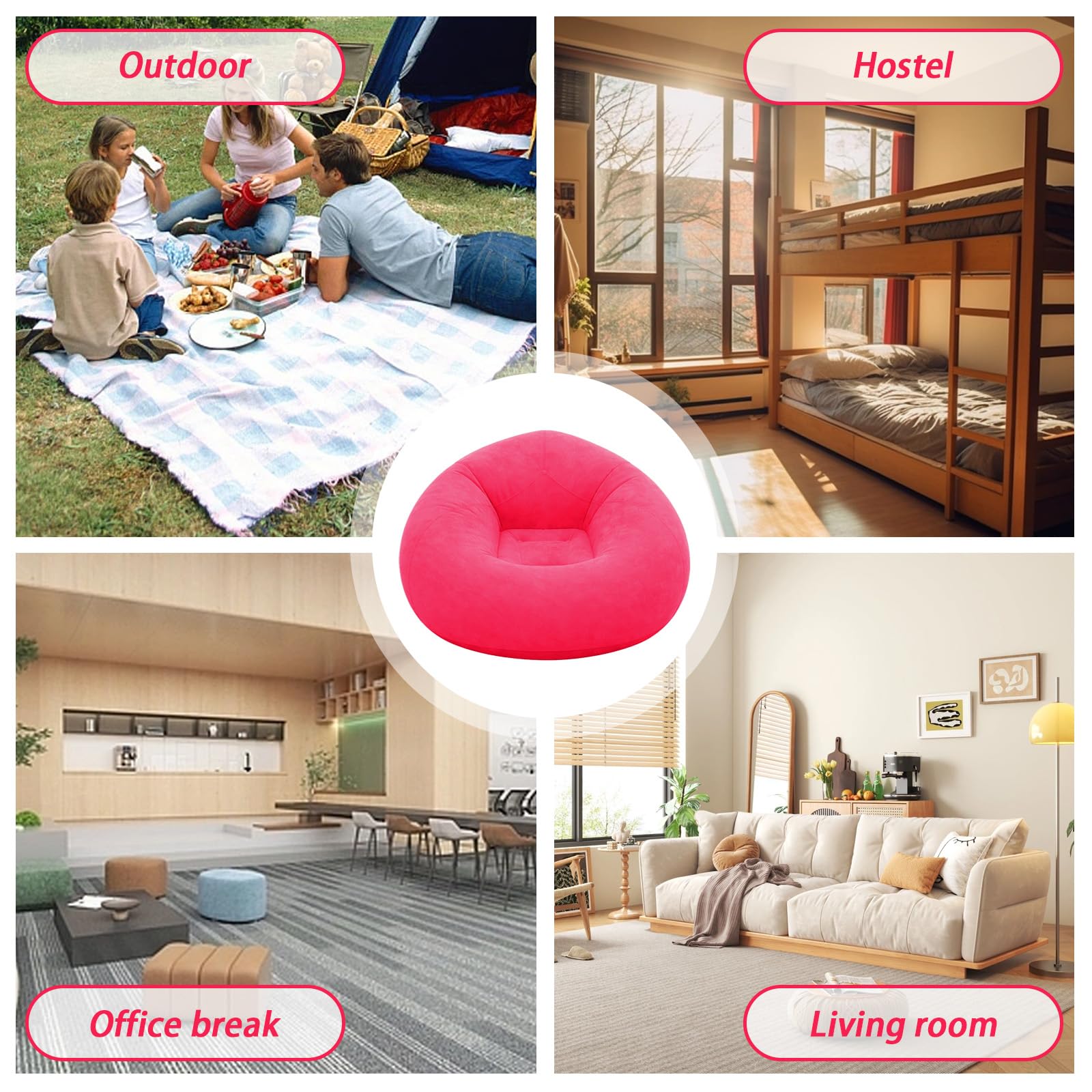 Pouf gonfiabile, 103 x 60 cm, divano gonfiabile, per esterni, per interni, soggiorno, camera da letto, super morbido, poltrona relax (rosso)