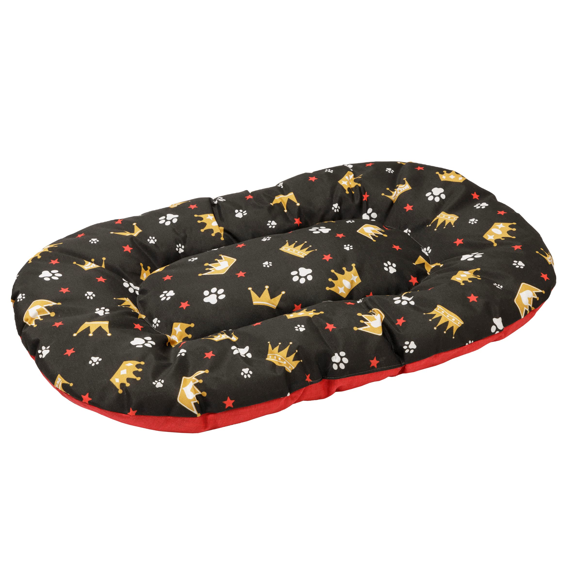 Baroni Home Cuscino Ovale per Cani e Gatti Tessuto Taglia, Imbottito con Morbido Foam, Utilizzabile su Entrambi i Lati (57x90x8 cm, Rosso e Nero Corone)