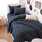 Ensemble de housse de couette en coton Wake In Cloud Grid, bleu marine, reine | 100 % coton lavé, motif géométrique à carreaux, style ferme, ensemble de literie texturé, 3 pièces