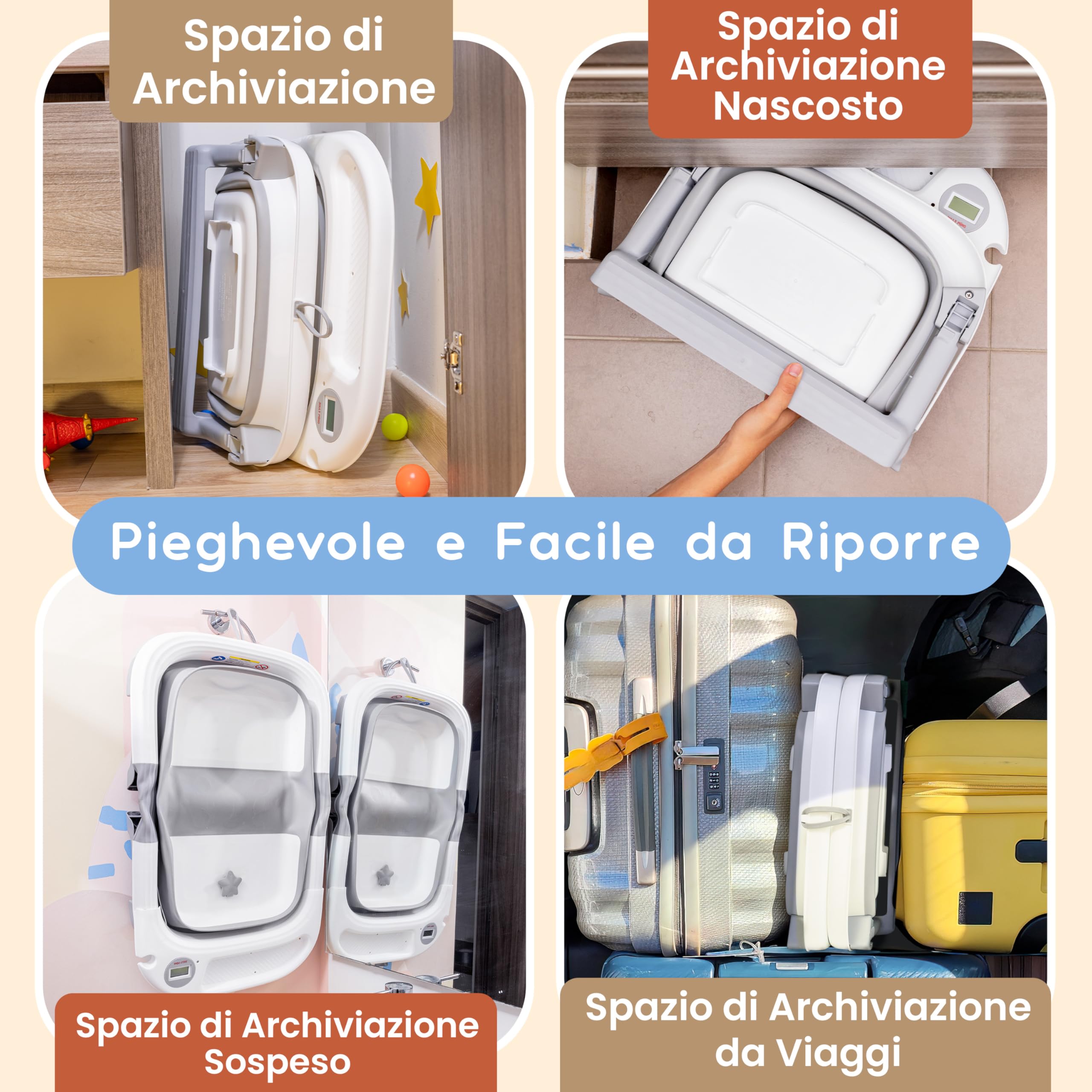 Vaschetta Bagnetto Neonato - Vasca Neonato Bagnetto - Bagnetto Neonato Pieghevole - Vasca Da Bagno Pieghevole Con Termometro Con Cuscino - Vasca Da Bagno Pieghevole Per Bambini - Regalo Per Nascita