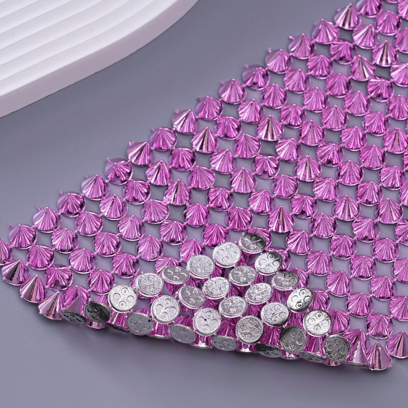 Jerler Sew Stitch on Spikes for Arts and Crafts Decoration, Mesh Rivets Studs Beads Cone Spoke Trim Punk Rock with Flat Back for Jacket, Clothing, Shoes and Performance (Pink, 1 Yard) image 3