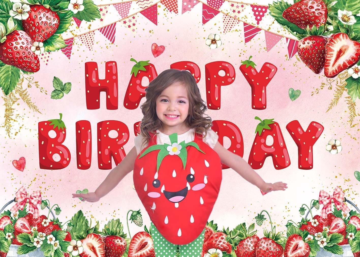 Strawberry Birthday Backdrop 7x5ft Strawberry Shortcake Party Background Berry Sweet One Girl Kids Happy Birthday Decorations Photo Banner Props Supplies