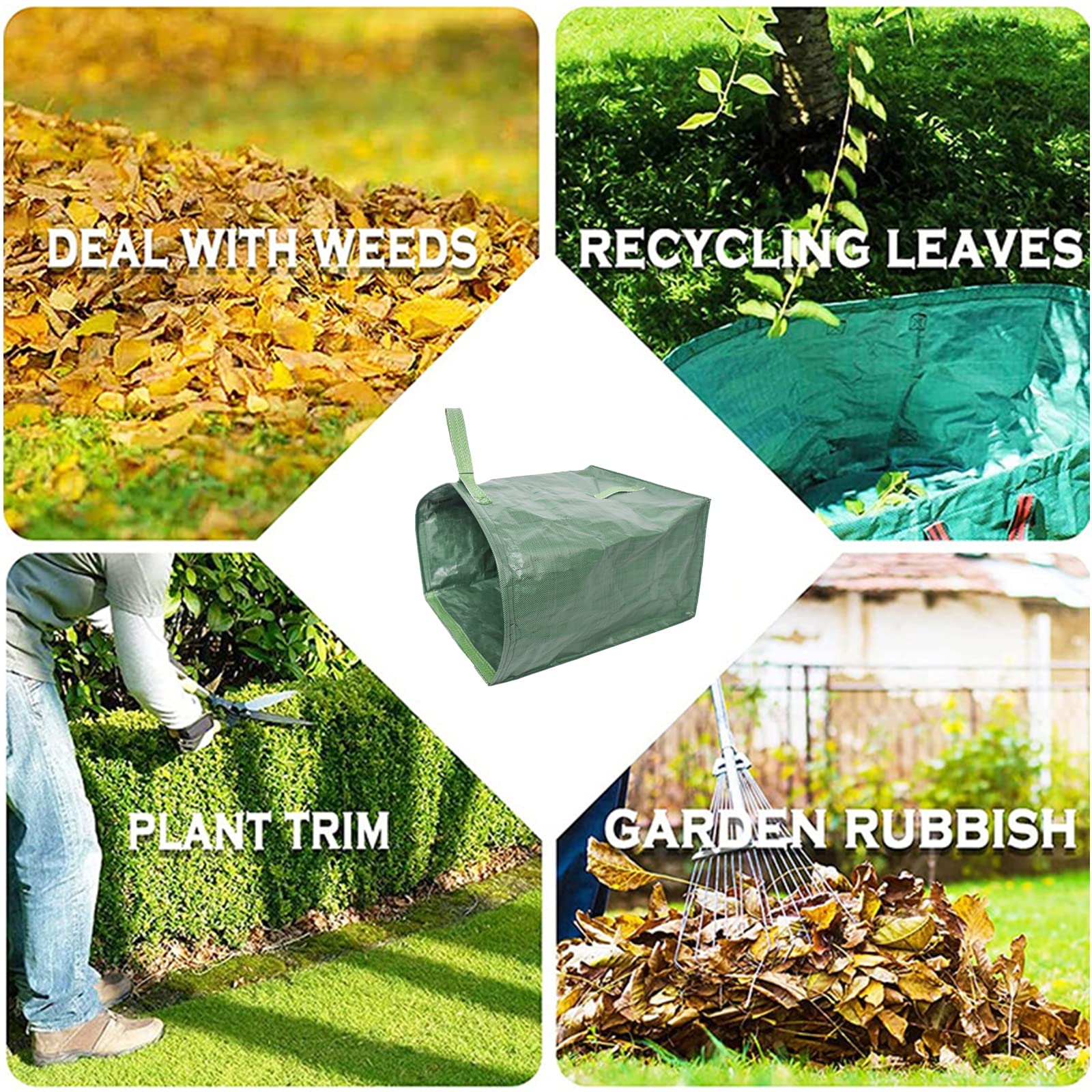Lot de 2x200L Sacs à Déchets de Jardin Avec Poignées Anti-déchirure, 22x17x30 inches, Sacs de Jardin de Type Pelle à Poussière pour Ramasser Les Feuilles, Pliable et Réutilisable