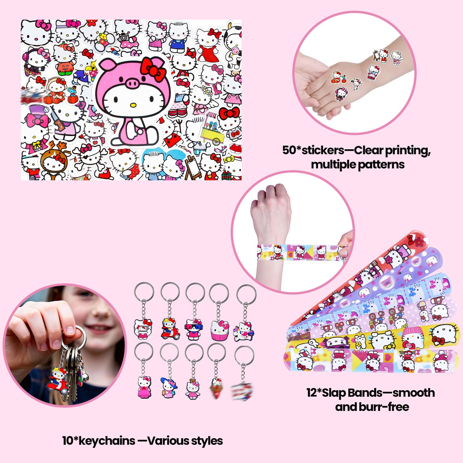 Wirhaut Kity Party Bag Fillers, 82pcs Girls Party Bags Supplies , Girls Party Favors Set Include 12PCS Slap Bands - Image 3