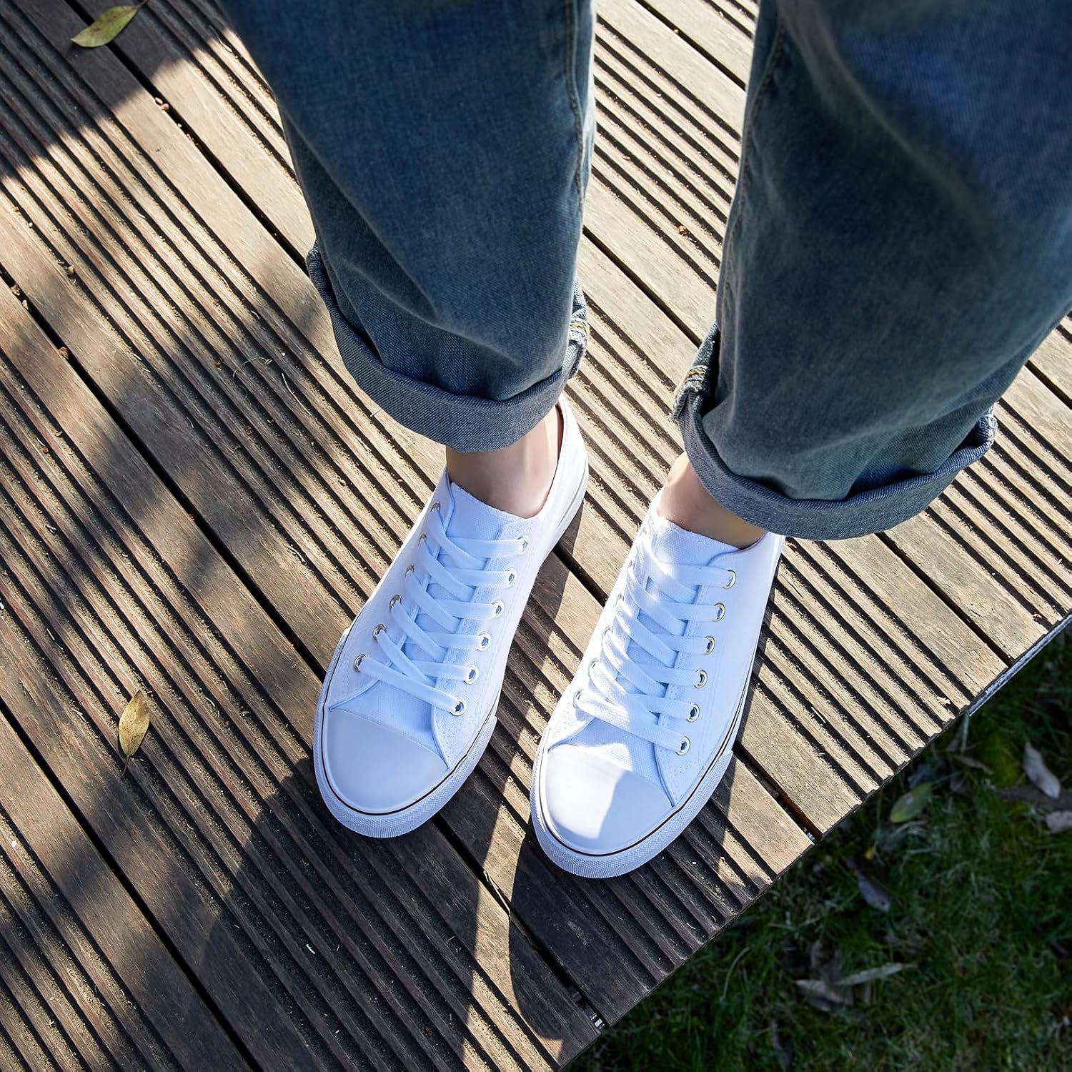 ZGR Womens White Tennis Shoes for Women,Lace up Canvas Sneakers,Casual Walking Canvas Shoes - Image 2