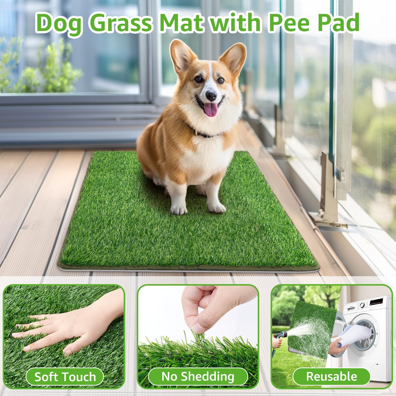 PICK FOR LIFE Tapete de césped para Perros con Almohadilla para orinar, Almohadillas de Entrenamiento de césped Artificial para Perros, Perros, Lavables, Reutilizables, a Prueba de Fugas, en Patio,