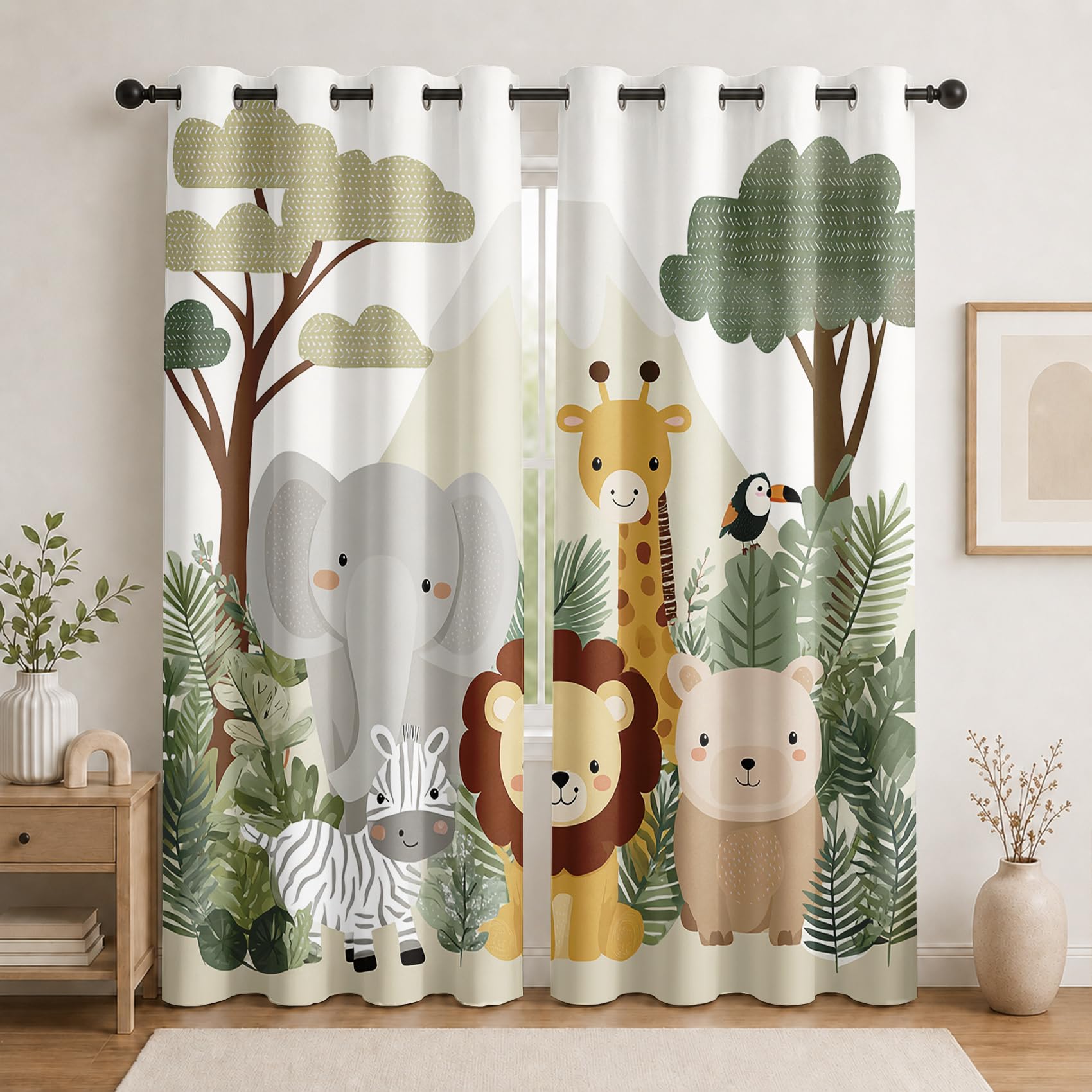 Rideau Occultant Animal Dessin Animé Mignon Rideaux Thermiques Animaux de la Forêt pour Salon Chambre, Lot de 2 Rideaux et Draperies Intérieurs à Oeillets, 140x160 cm (LxH)