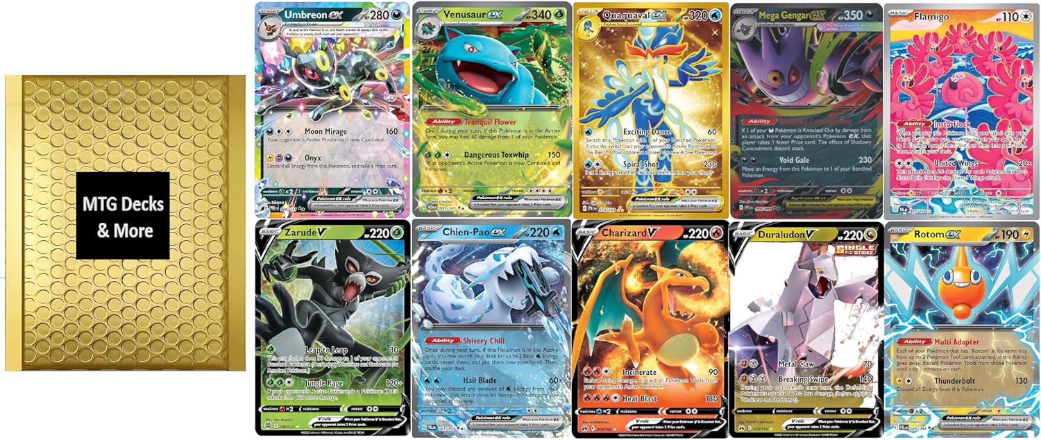 Ultimate Card Lot - 10 Premium Cards - All Double Rares or Better - Double, Ultra, Illustration, Secret & Hyper Rares - Gold MTG Decks & More Packaging.