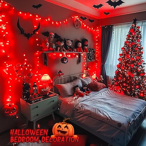 Miniatura 4 de JMEXSUSS Guirnalda de luces LED de 168 pies, 600 luces LED para el día de San Valentín, luces rojas de Navidad con alambre transparente, 8 modos de