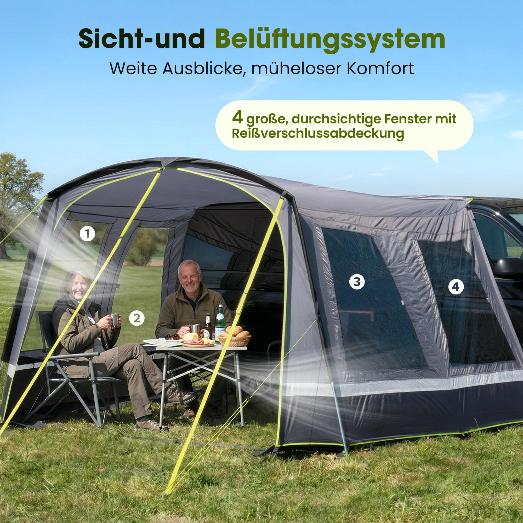 High Peak Busvorzelt Auto freistehend, Heckzelt Autozelt mit Kederanschluss, höhenverstellbarer Anschluss, Vorzelt für SUV, Van, Bus, Wohnmobil, Campervan, Wohnwagen, Camping Reise Outdoor