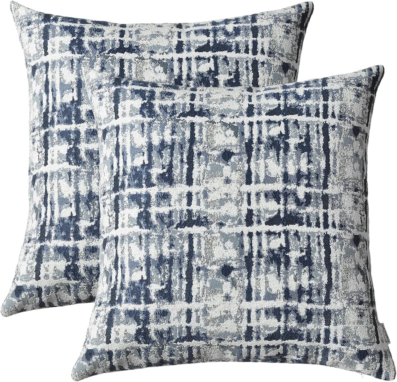 Jacquard Decorative Throw Pillow Covers for Couch Set of 2, 26x26 Inches, Navy Blue