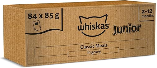whiskas Junior Classic Selection in Gravy 84 Pouches, Wet Kitten and Cat Food, Selection of Beef, Lamb, Chicken and Poultry, Megapack (84 x 85 g)