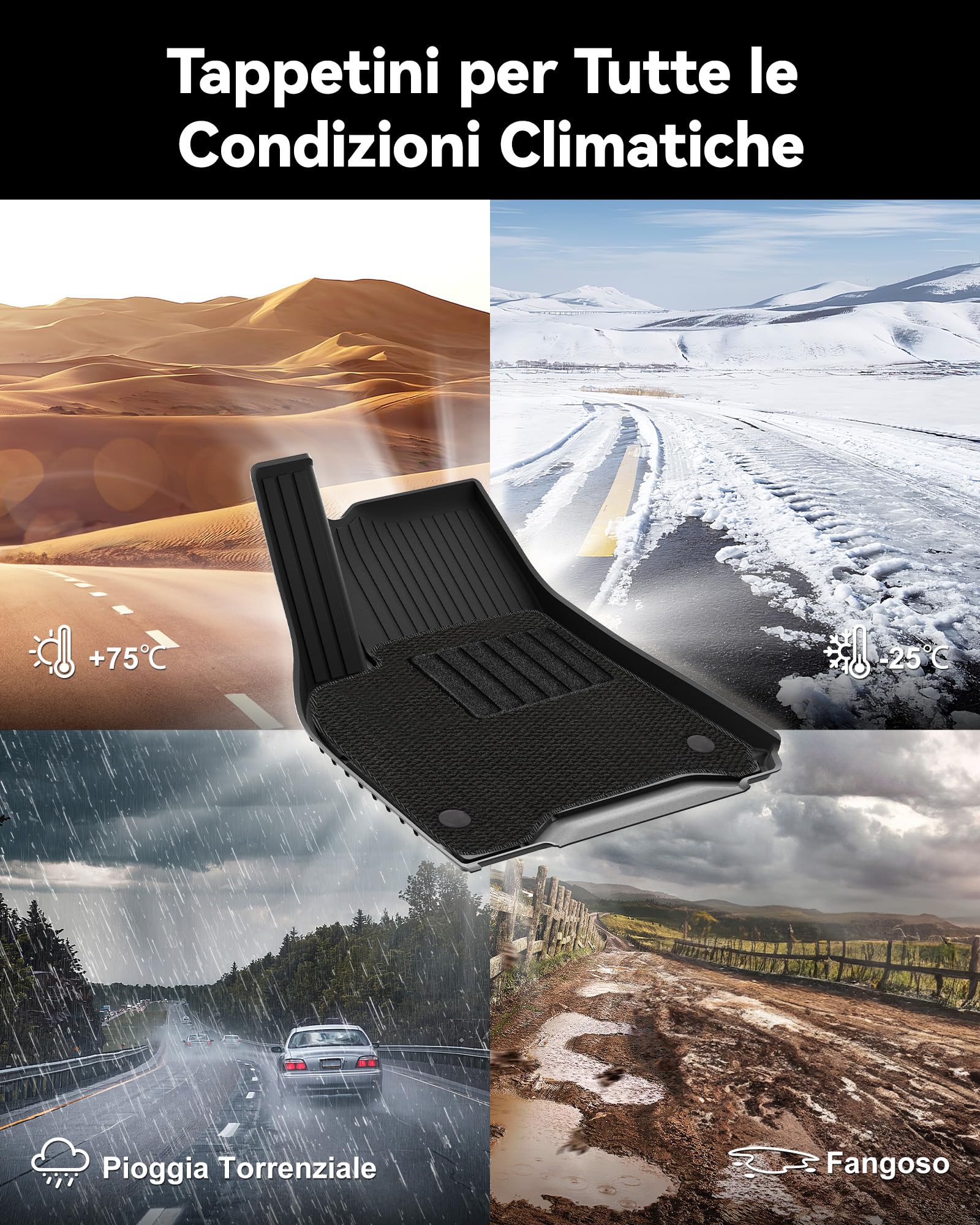 3W Set 9 di Tappetini per Tesla Model Y (Inclusa Moquette) 2020-2024 (Non adatto per Juniper) e Tappetino per il Bagagliaio per Auto, Tappeti per Resistente e Tappeto Bagagliaio Antiscivolo