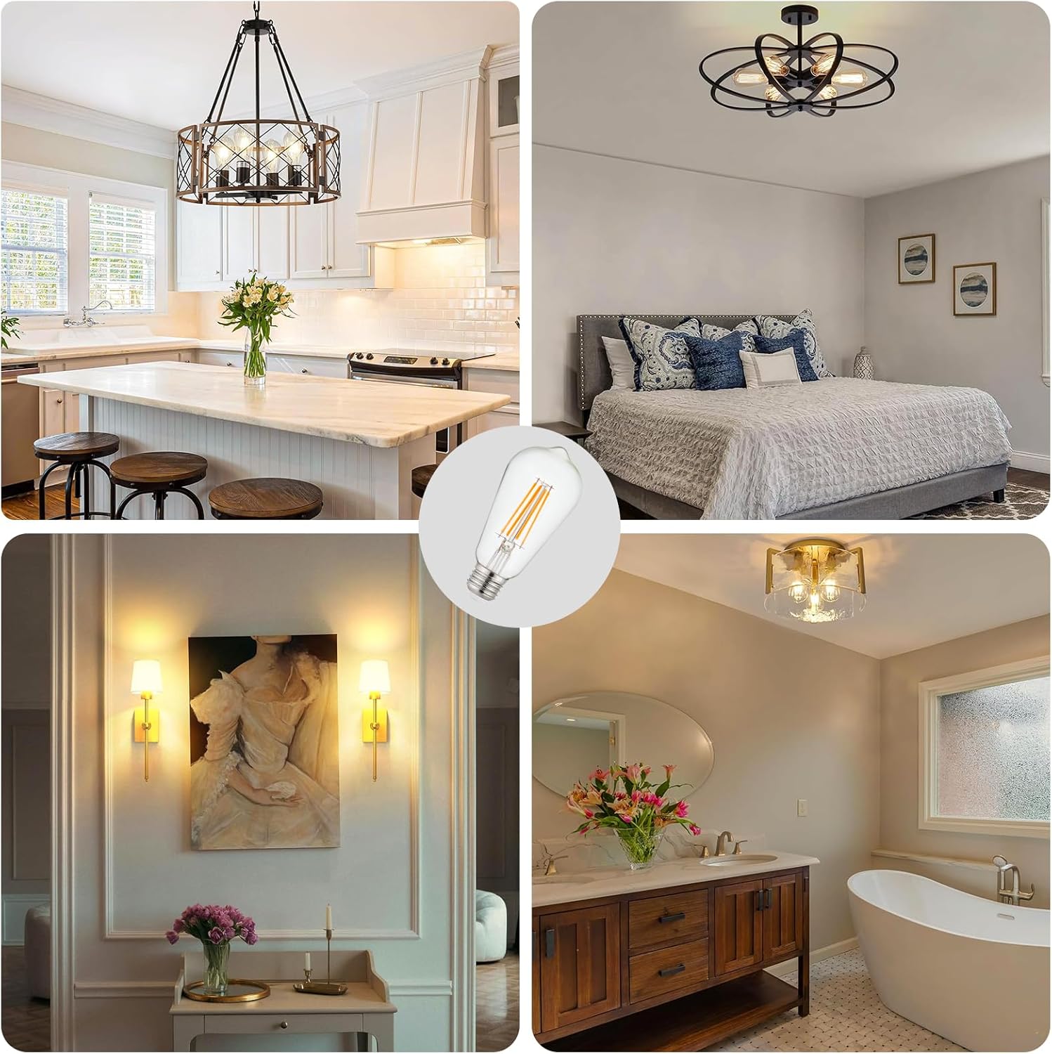 Depuley LED Light Bulbs E26: Edison LED Filament Bulbs 6W Equivalent 60W - Vintage Chandelier Lights Bulb 2700K Warm White - ST58 Clear Glass Bulb 360°Omnidirectional Lighting 800LM 90+CRI 12-Pack