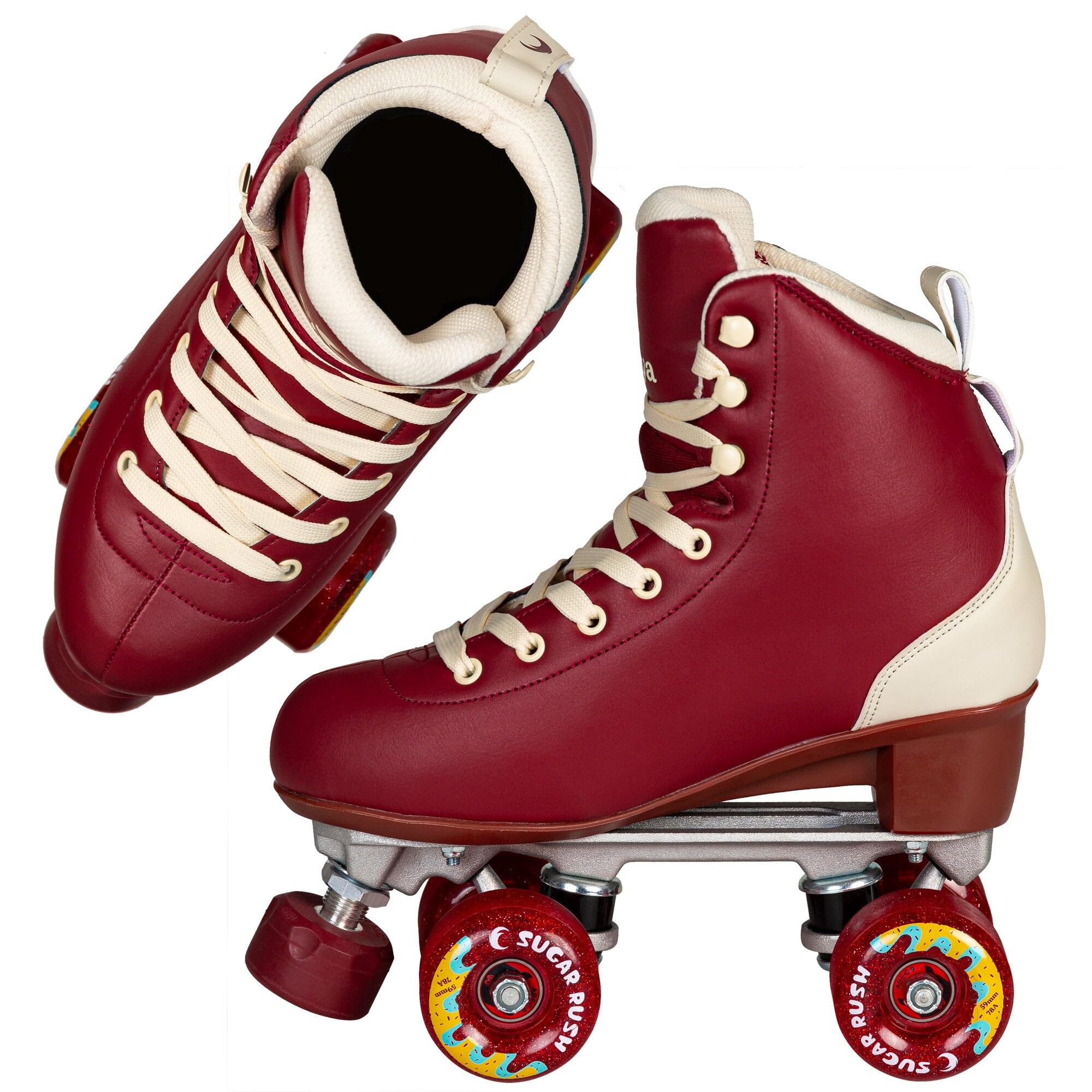 Chaya Cozy Wine Patins à roulettes pour homme et femme au look rétro pour rollers discothèques, chaussures à roulettes en rouge