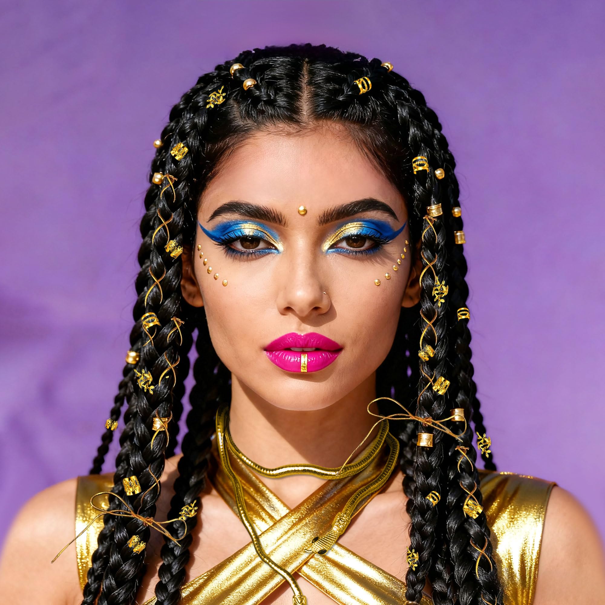 LaVenty Egyptian Costume Accessories Gold Hair Clips Egyptian Headpiece Snake Arm Bracelets Halloween Costumes Cleopatra Party Decoration - Image 4