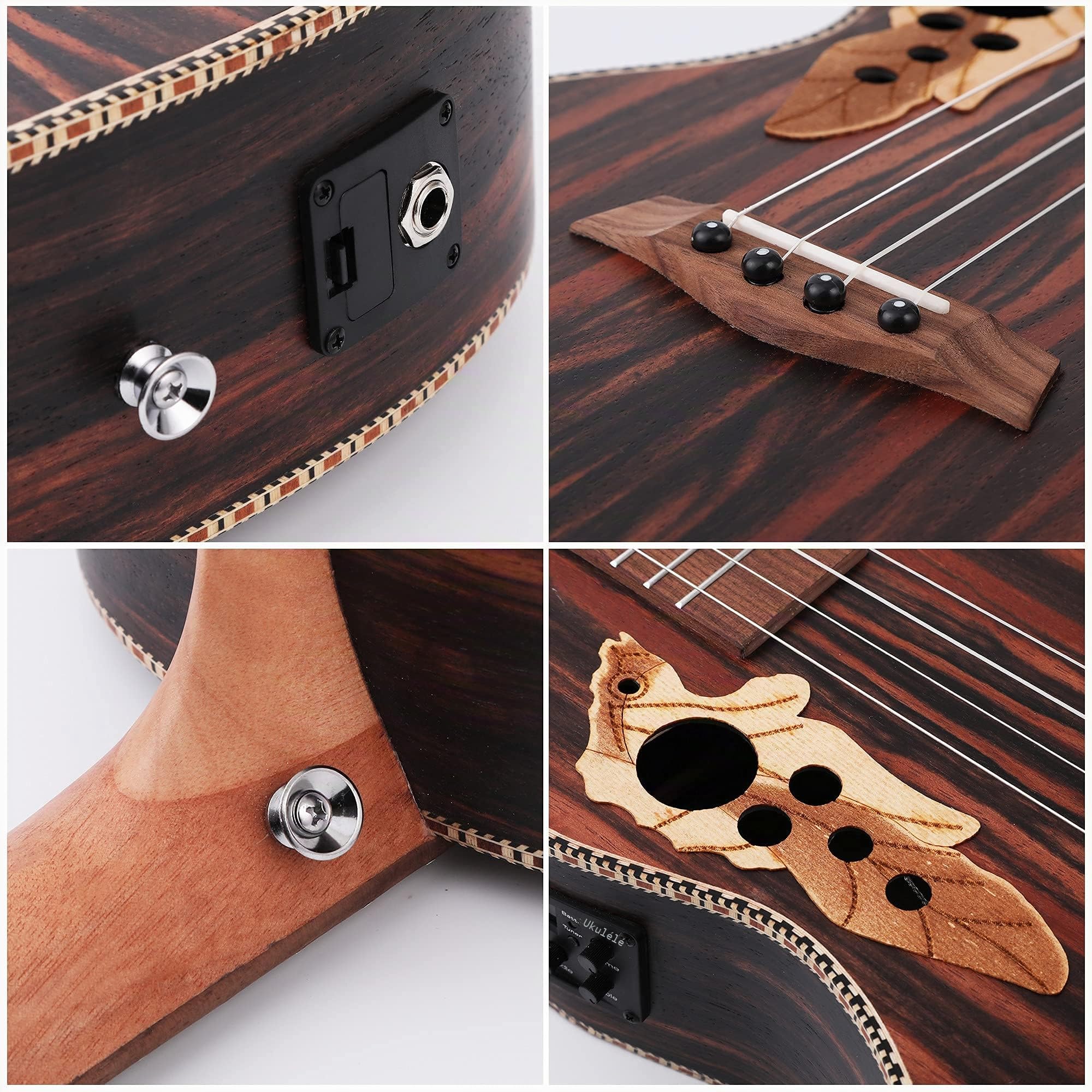 Ukulélé baryton électrique de 76,2 cm, tout Blackwood, kit de truss rod avec égaliseur avec étui, bandoulière, corde en nylon, accordeur électrique, médiator, shaker