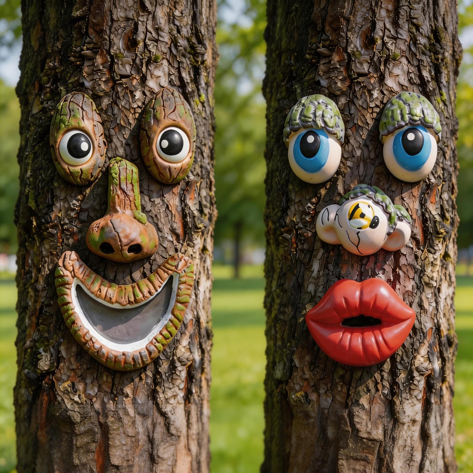 Tree Faces Decor Outdoor 2 Pack, Whimsical Old Man Tree Hugger Yard Art, Funny Bark Ghost Garden Sculpture for Halloween Easter Patio Lawn Outside Decor