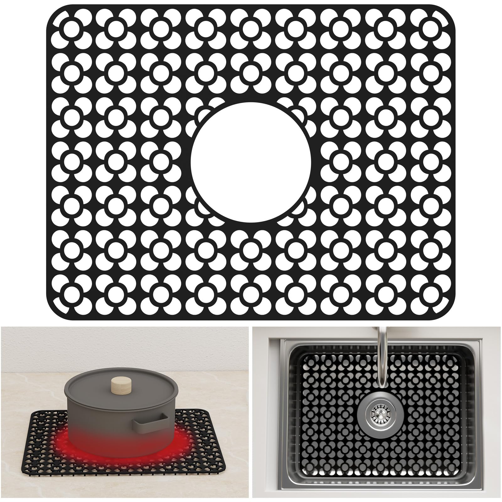 TOOVEM Silicone Sink Protectors for Kitchen, Kitchen Sink Protector Mat, 11.5 x 16.2 Inch Silicone Heat Resistant Non-Slip Sink Mats for Bottom of