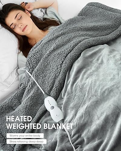 Miniatura 5 de Manta térmica con peso, manta eléctrica de forro polar Sherpa de 15 libras para adultos, calentamiento rápido, mantas con peso tamaño individual con