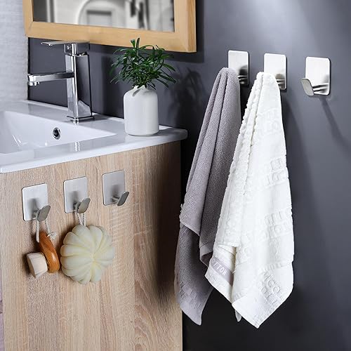 Miniatura 4 de DELITON Ganchos adhesivos  Paquete de 4 ganchos para toallas de acero inoxidable cepillado, ganchos de pared para colgar toallas, ropa, llaves, se