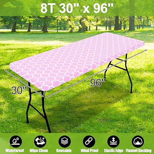 Miniatura 196 de Smiry - Mantel rectangular para mesa de pícnic, impermeable, elástico, ajustable para mesas de 6 pies de vinilo con parte trasera de franela Verde