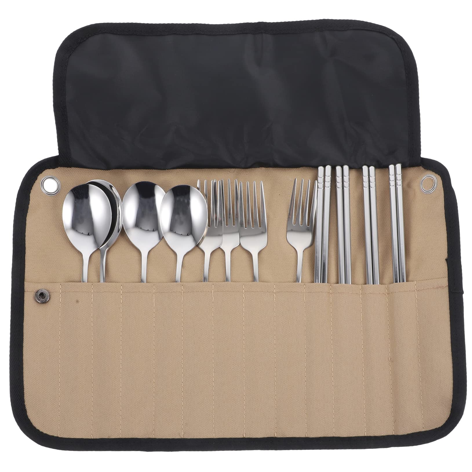 Abaodam Campingbesteck Satz aus Edelstahl und Nylon Tragbar und Leicht zu Reinigen mit Praktischer Picknickbesteckrolle für Outdoor Picknick und Restaurant