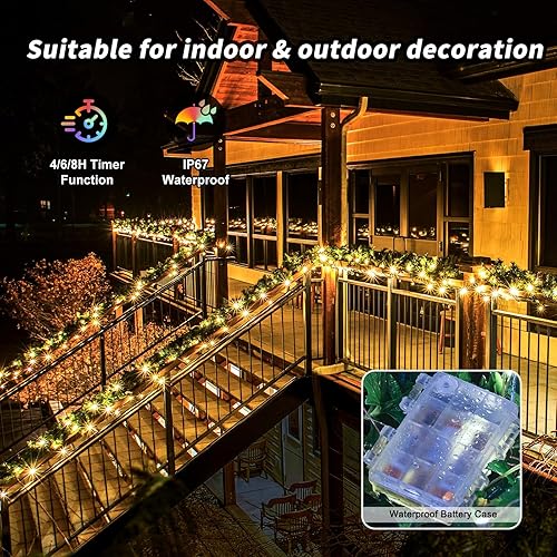 Miniatura 10 de Paquete de 2 luces LED de 39 pies con 120 luces LED con temporizador remoto, luces RGB que cambian de color, luces parpadeantes alimentadas por