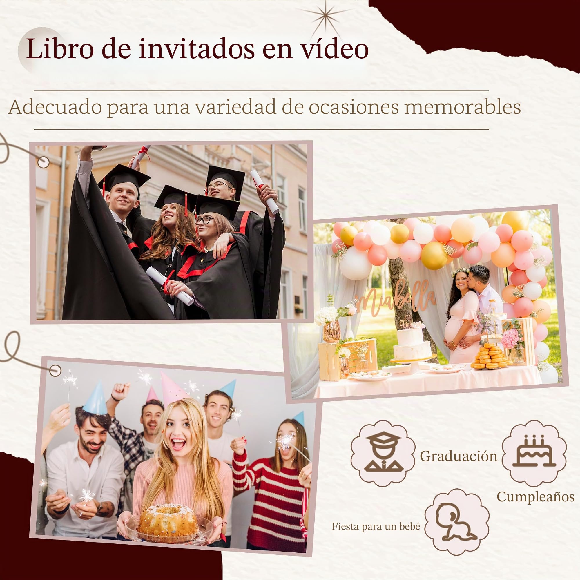 Libro de invitados de audio y video, mensajes de video personalizados para teléfono de boda, graba tus ocasiones especiales, ideal para una variedad de ocasiones memorables de fiesta