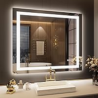 Vista 29 de Loaao Espejo de baño con LED y luces, 30 x 36 pulgadas, antiempañamiento, regulable, retroiluminación RGB, iluminación frontal, espejo de tocador
