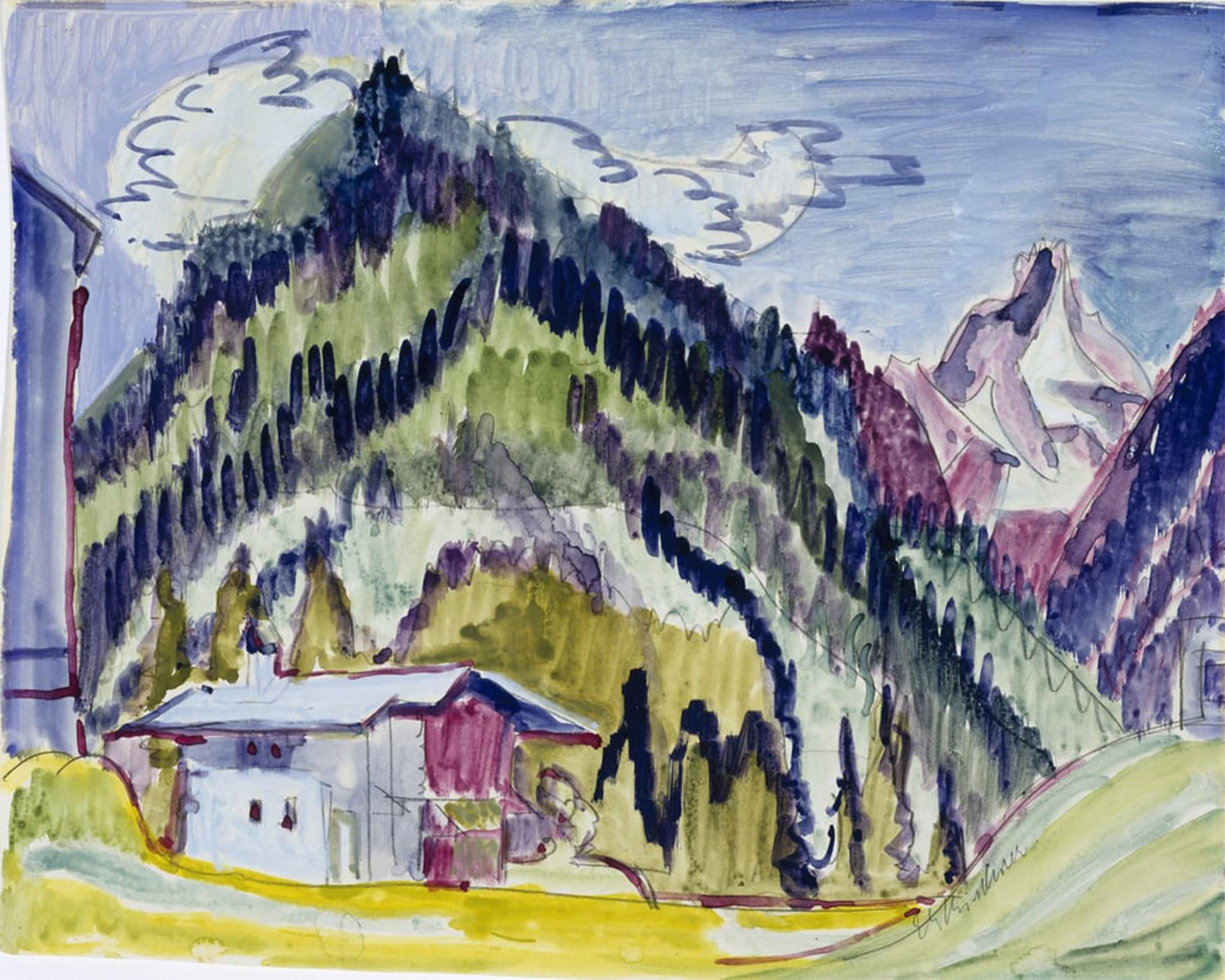 SERENDIPITP Abstract Painting Mural Print Picture Wall Decor Painting Blue in a Straw Hat by Ernst Ludwig Kirchner Vintage Wall Artwork for Home Decor 60x90cm