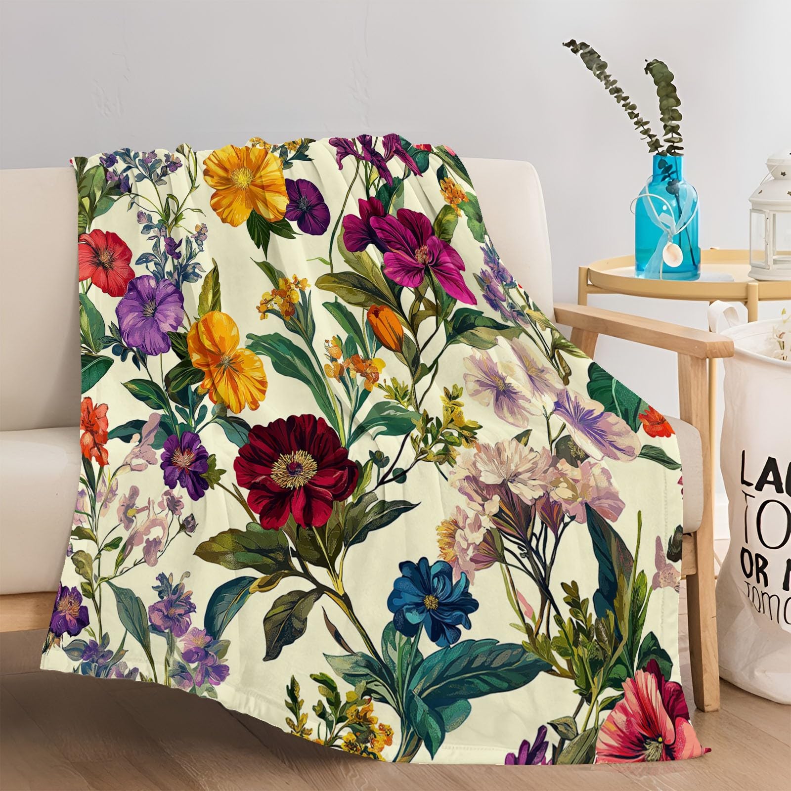 Générique Couverture Plaid 180 x 200 cm Fleurs Plantes - Polaire 3D Imprimée Douce et Chaude - Jeté de Canapé Flanelle pour Lit, Bébé, Bureau, Sieste